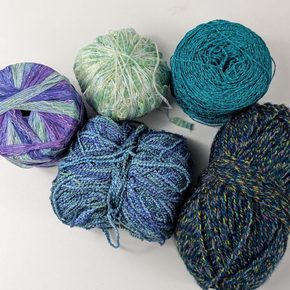 Blue Teal Fiber Lot Bundle Specialty Yarn Thread Craft Knit Crochet Embroider